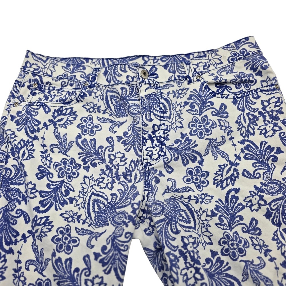 Boho DG2 Diane Gilman Jeans Womens 16 Blue Floral Damask Print Cropped Stretch - Picture 2 of 8
